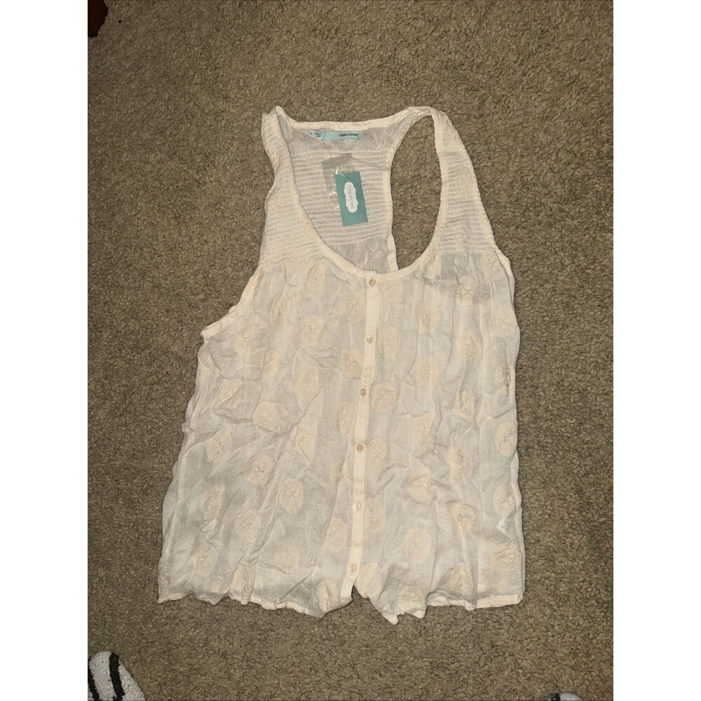 Boho Tank Festival Sheer Fairy Core Racer Back Top Womens Lg Ivory Beach Whimsy